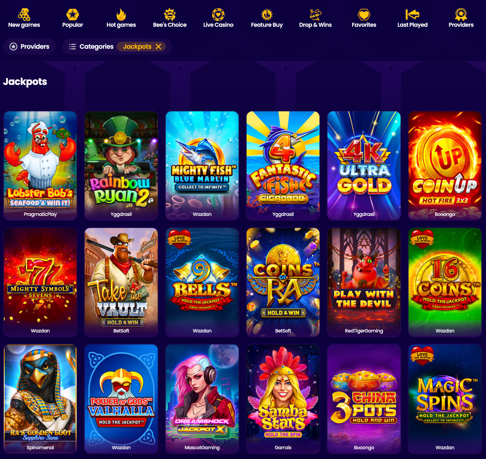 WazBee Casino Slots and Jackpots