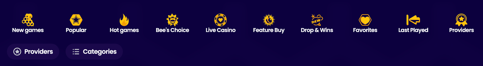 WazBee Casino Game Navigation